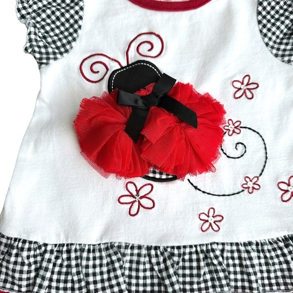 Starting Out Infant Girls 12 Months White Red Ladybug Gingham Ruffle Outfit Set - Picture 3 of 9